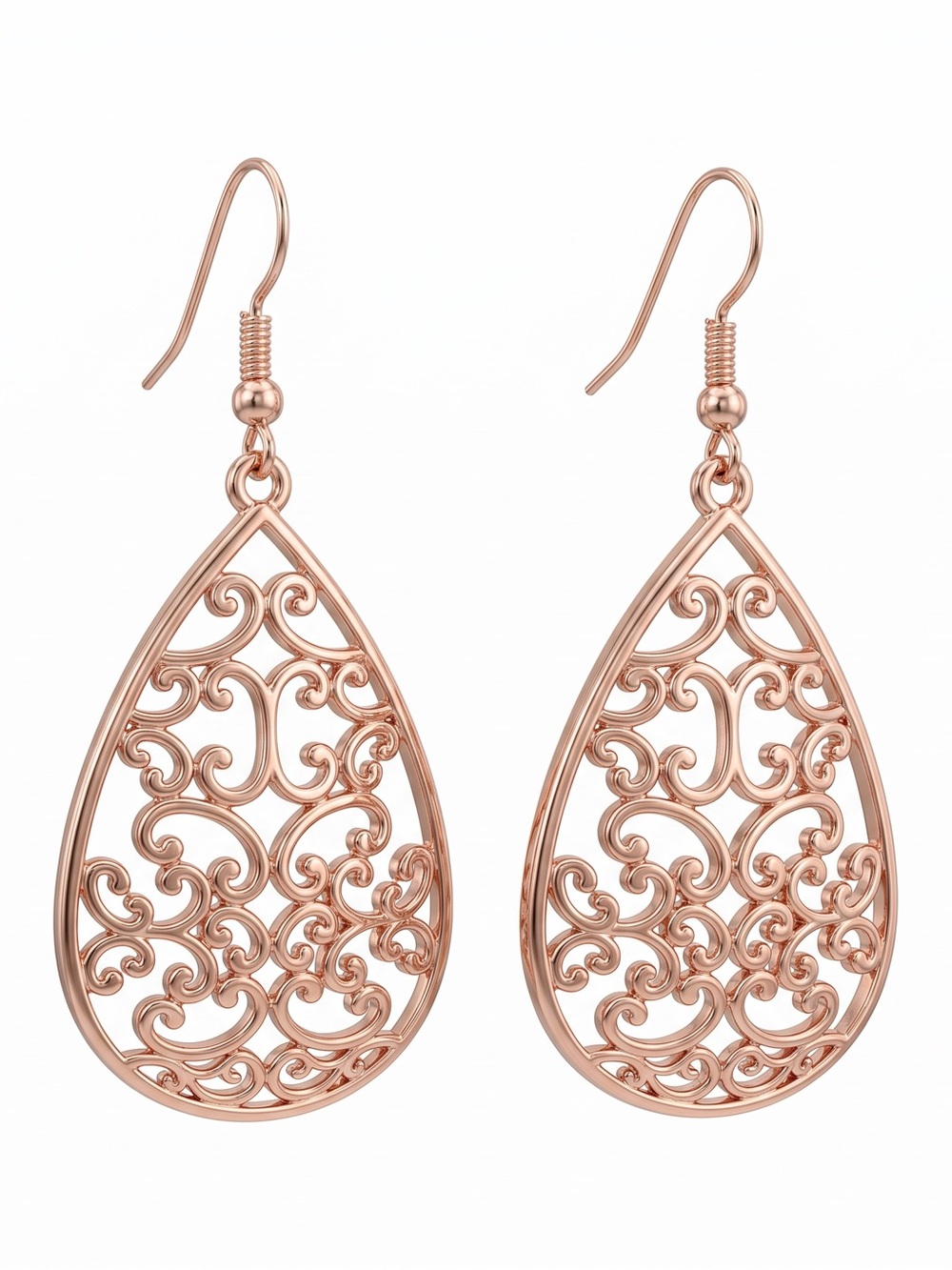Filigree Teardrop Dangle Earrings - Rose Gold